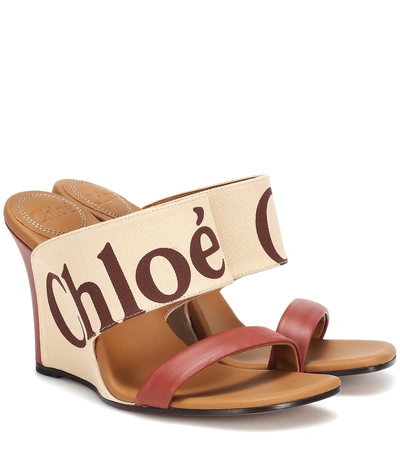Shop Chloé Canvas And Leather Wedges In Beige
