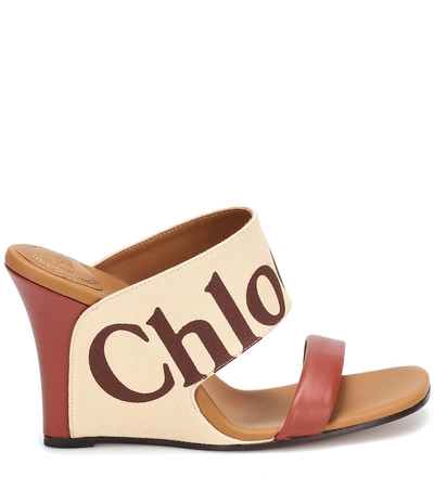 Shop Chloé Canvas And Leather Wedges In Beige