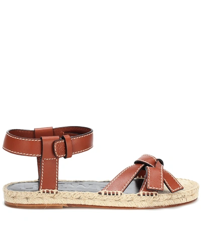 Shop Loewe Gate Flat Leather Sandals In Brown