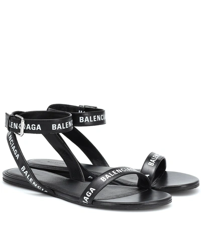 Shop Balenciaga Printed Leather Sandals In Black