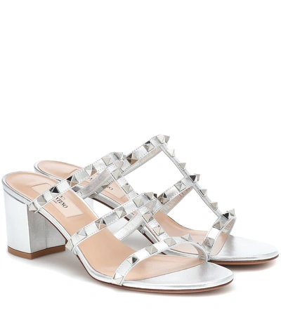 Shop Valentino Rockstud Spike Leather Sandals In Silver