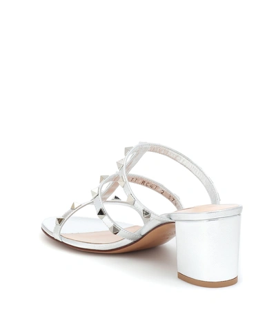 Shop Valentino Rockstud Spike Leather Sandals In Silver