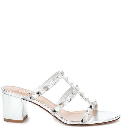 Shop Valentino Rockstud Spike Leather Sandals In Silver