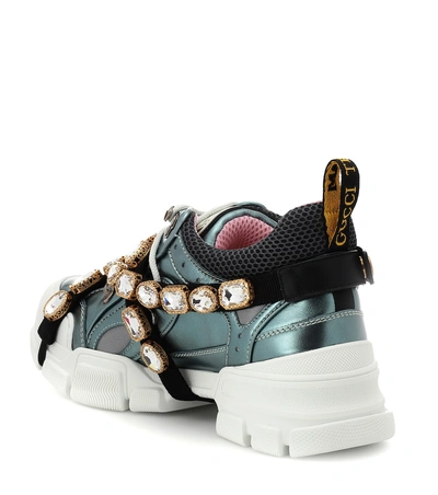 Shop Gucci Flashtrek Leather Sneakers In Blue