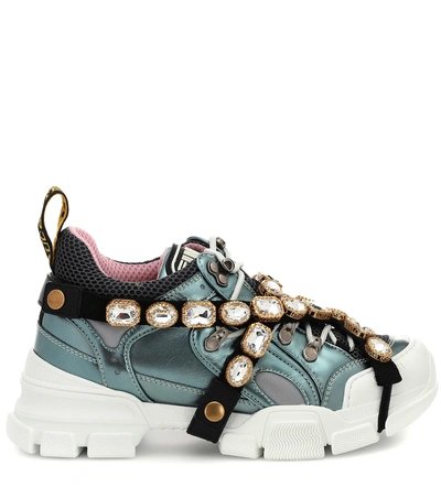 Shop Gucci Flashtrek Leather Sneakers In Blue