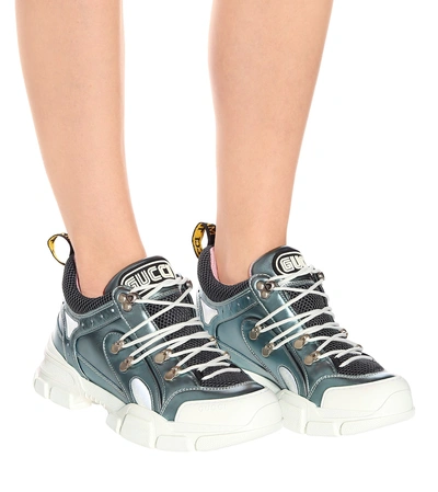 Shop Gucci Flashtrek Leather Sneakers In Blue