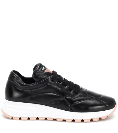 Shop Prada Prax-01 Leather Sneakers In Black