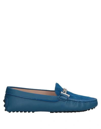 Shop Tod's Woman Loafers Bright Blue Size 5 Soft Leather