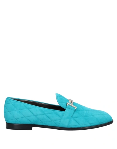Shop Tod's Woman Loafers Turquoise Size 7.5 Soft Leather In Blue