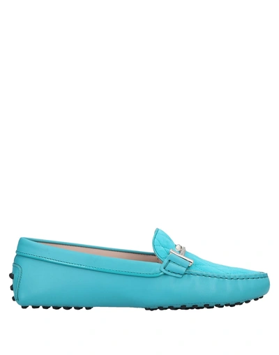 Shop Tod's Woman Loafers Turquoise Size 9.5 Soft Leather In Blue