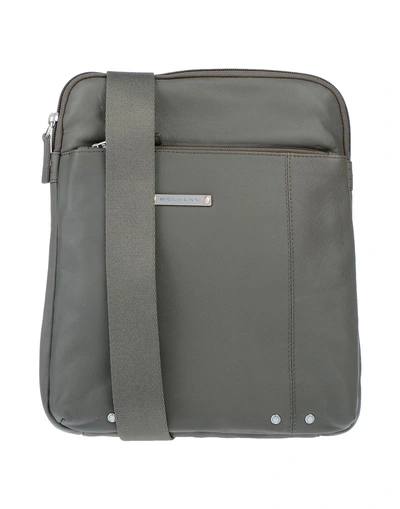 Shop Piquadro Man Cross-body Bag Military Green Size - Bovine Leather