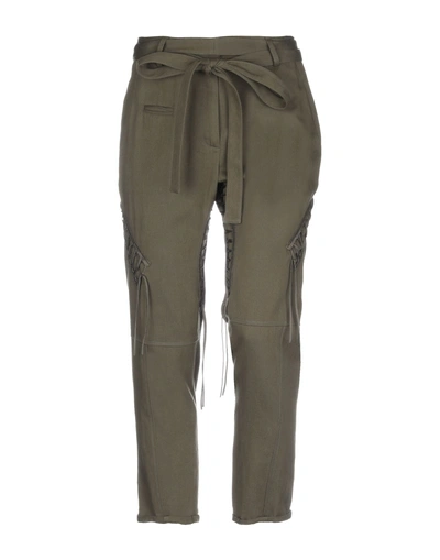 Shop Saint Laurent Woman Pants Military Green Size 8 Cotton, Linen, Polyester