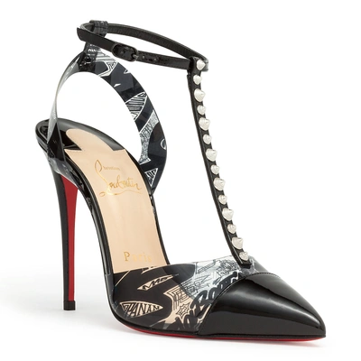 Shop Christian Louboutin Nosy Spikes 100 Nicograf Patent Pumps In Black