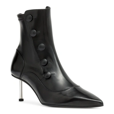 Shop Alexander Mcqueen Victorian Black Leather Medium Heel Boot