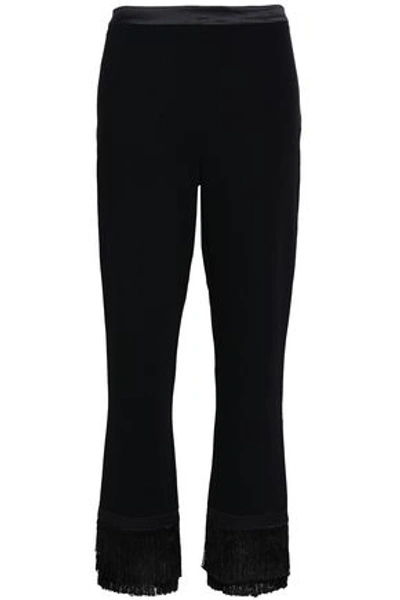 Shop Cinq À Sept Fringe-trimmed Crepe Bootcut Pants In Black