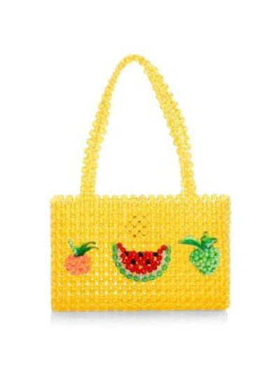 Shop Susan Alexandra Healthy Fruits Appliqué Beaded Bag In Yellow