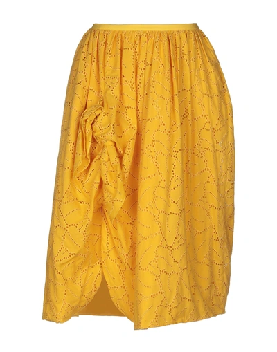 Shop Brian Dales Woman Midi Skirt Ocher Size 8 Cotton, Polyester In Yellow