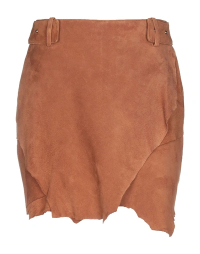 Shop Balmain Woman Mini Skirt Camel Size 6 Goat Skin In Beige