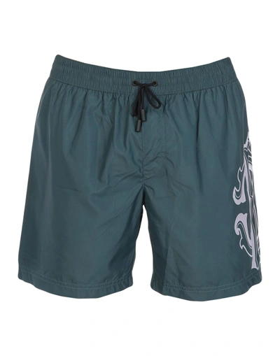 Shop Roberto Cavalli Beachwear Swim Shorts In Dark Green