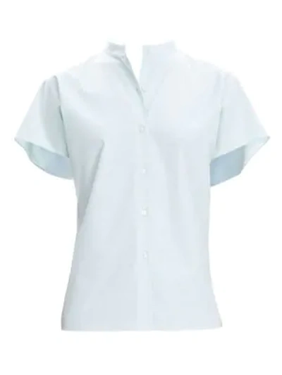 Shop Theory Perfect Cotton Short Sleeve Blouse In Blue Stream