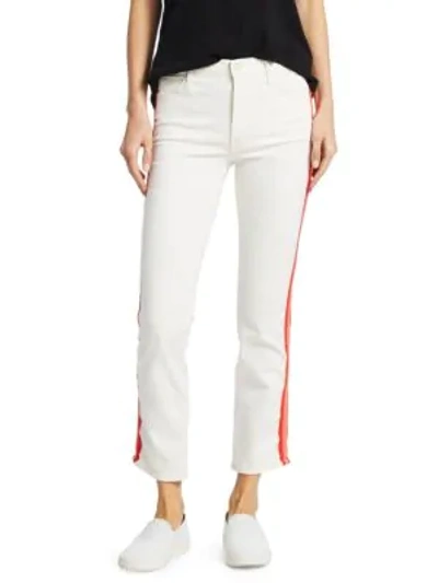 Shop Mother The Dazzler Mid-rise Crop Straight-leg Racing Stripe Jeans In Whipping The Cream Pink Racer