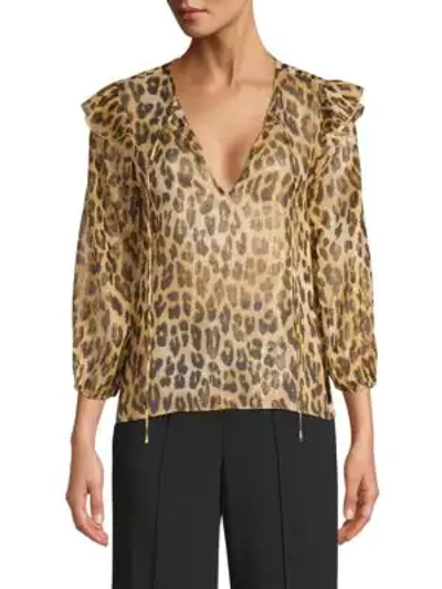 Shop Alice And Olivia Sissy Leopard Tiered Ruffle Blouse In Spotted Leopard Multi