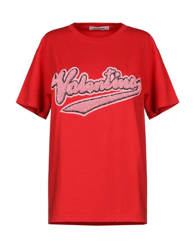 Shop Valentino Garavani Woman T-shirt Red Size S Cotton, Wool, Polyester, Metallic Fiber