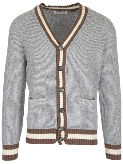 Shop Brunello Cucinelli Contrast Knitted Cardigan In Grey