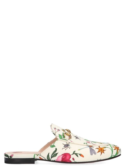 Shop Gucci Princetown Floral Mules In White