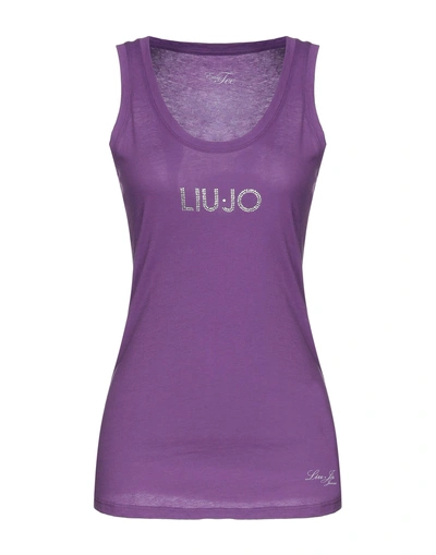 Shop Liu •jo Woman Tank Top Mauve Size S Cotton In Purple