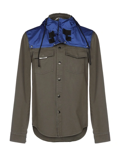 Shop Valentino Garavani Man Denim Shirt Military Green Size 44 Cotton