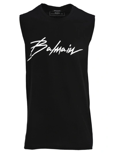 Shop Balmain Tank Top Over New Logo In Black + White Print