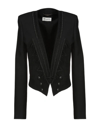 Shop Saint Laurent Woman Blazer Black Size 6 Virgin Wool, Cotton, Metal