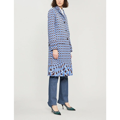 Shop Prada Geometric-print Woven Coat In Pervinca