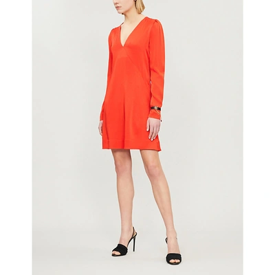 Shop Givenchy V-neck Satin Mini Dress In Bright Red