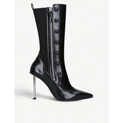 Shop Alexander Mcqueen Victorian Button-detail Leather Boots In Black/comb