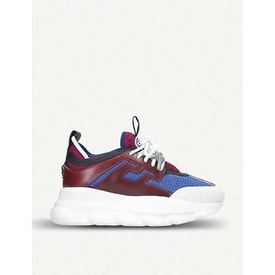 Shop Versace Chain Reaction Leather And Mesh Trainers In Wine Comb