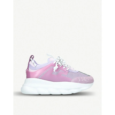 Shop Versace Chain Reaction Leather And Mesh Trainers In Lilac