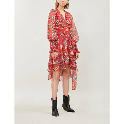Shop Alexis Sidony Floral-print Ruffled Crepe Dress In Eden Floral Red