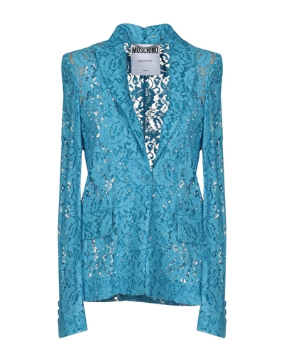Shop Moschino Suit Jackets In Azure