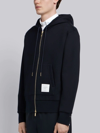 Shop Thom Browne Navy Cotton Loopback Center Back Stripe Zip-up Hoodie In Blue