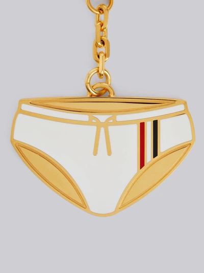 Shop Thom Browne Rwb Stripe Swim Brief Keyring In White