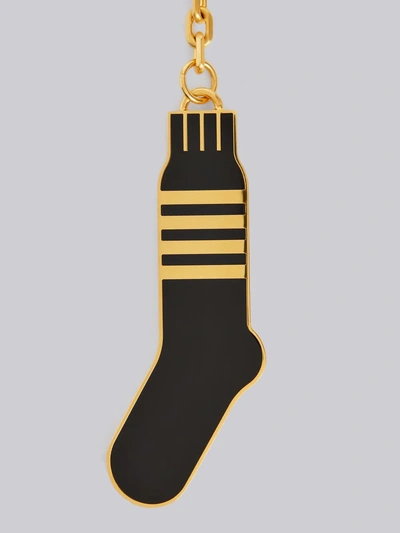 Shop Thom Browne 4-bar Enamel Sock Keyring In Black