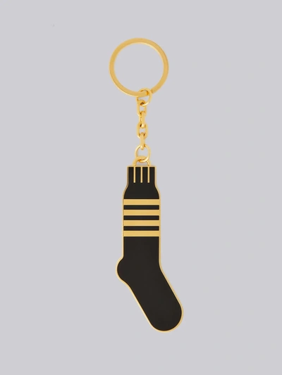 Shop Thom Browne 4-bar Enamel Sock Keyring In Black