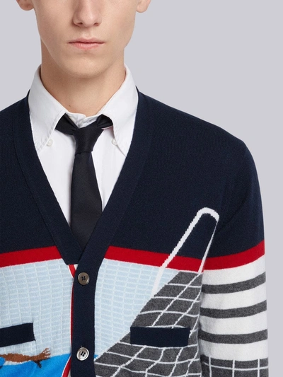 Shop Thom Browne 4-bar Poolside Intarsia Cardigan In Blue