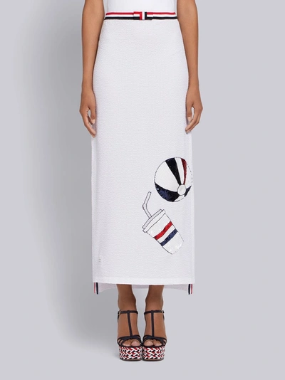 Shop Thom Browne Sequin Icon Seersucker Slip Skirt In White