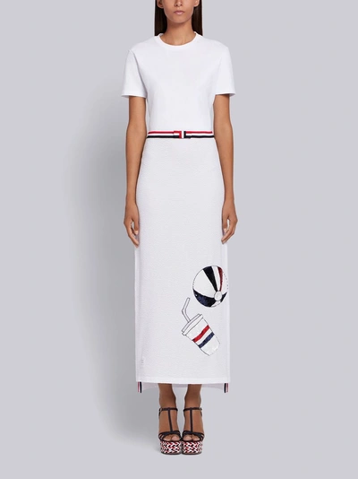 Shop Thom Browne Sequin Icon Seersucker Slip Skirt In White