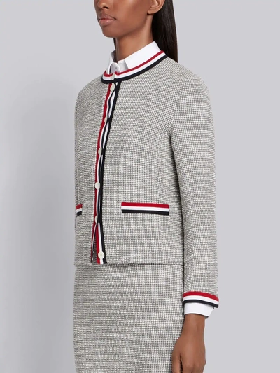 Shop Thom Browne Tricolour Textured Tweed Cardigan In Grey