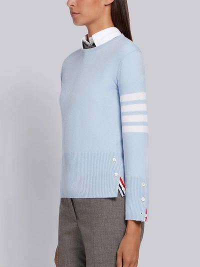 Shop Thom Browne Classic Crewneck Pullover In Cashmere With 4-bar Sleeve Stripe In Blue