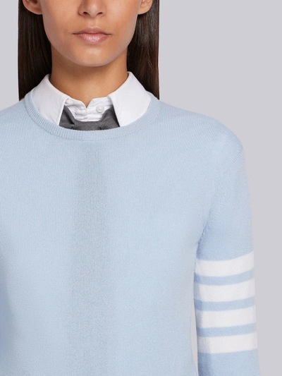 Shop Thom Browne Classic Crewneck Pullover In Cashmere With 4-bar Sleeve Stripe In Blue
